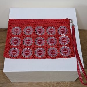 Coca Cola Bottle Cap Red Crochet Clutch Wristlet Purse 5By20